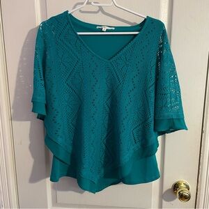 Cleo Teal Lace Overlay Women's Top
